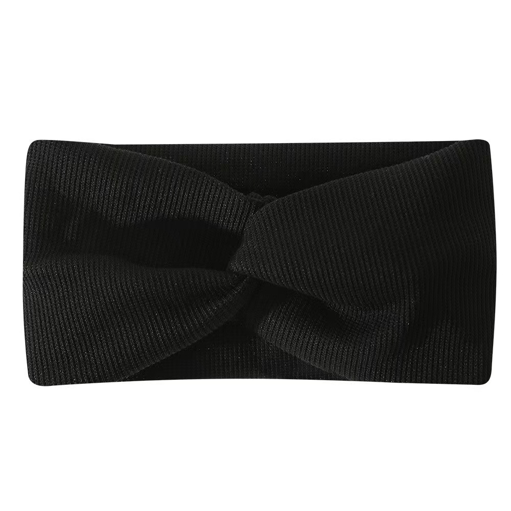 Bohemian-style wide, ribbed cotton, crisscross elastic headband for yoga and sports.