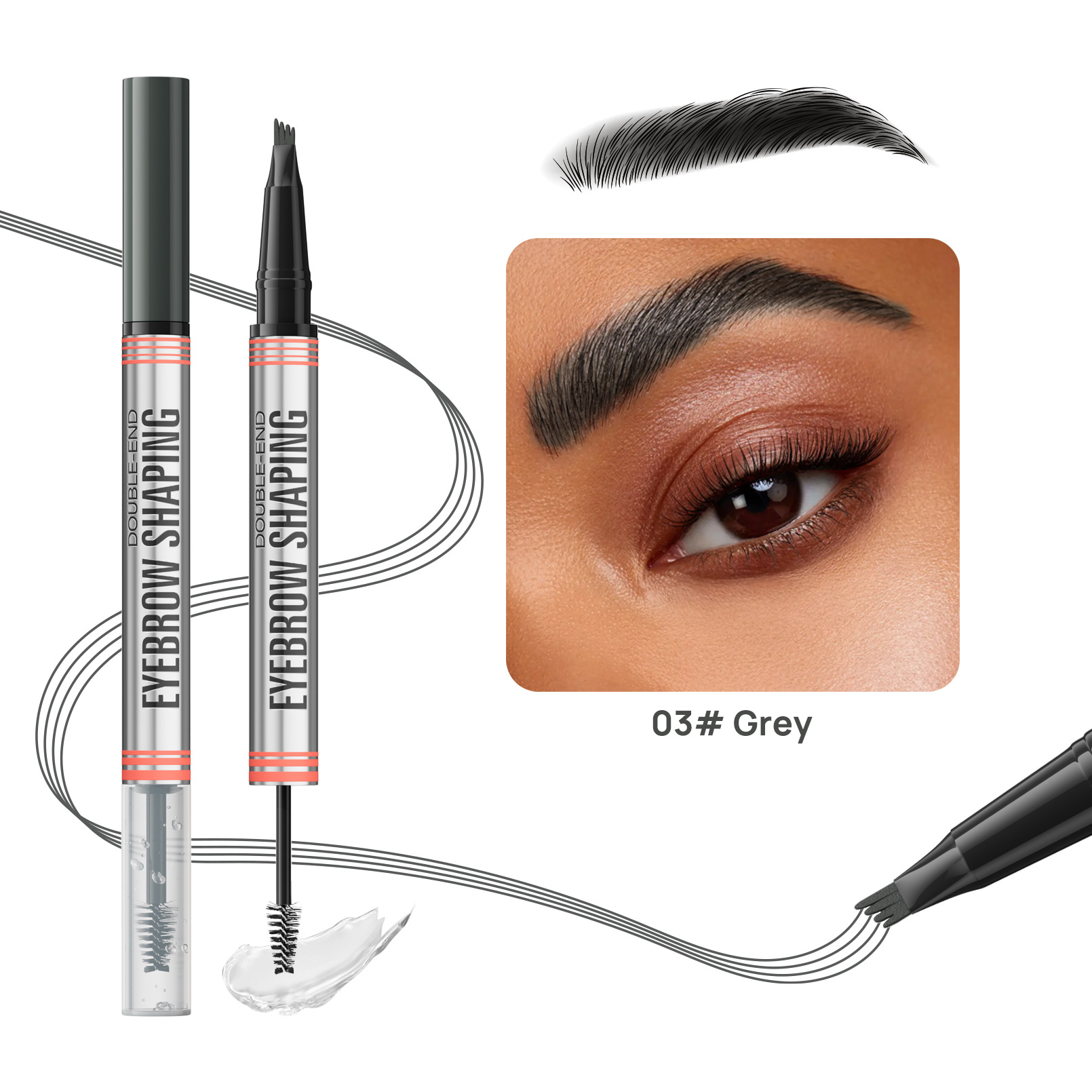 Dual-ended waterproof eyebrow pen and gel set: 4-tip liquid brow pen + brow setting gel. view 8