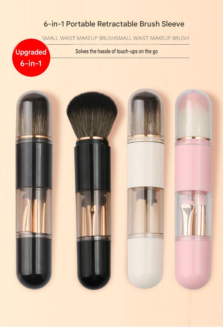 Extendable 6-in-1 Portable Makeup Brush Set with Soft Bristle for Blush, Eyeshadow, and Foundation.