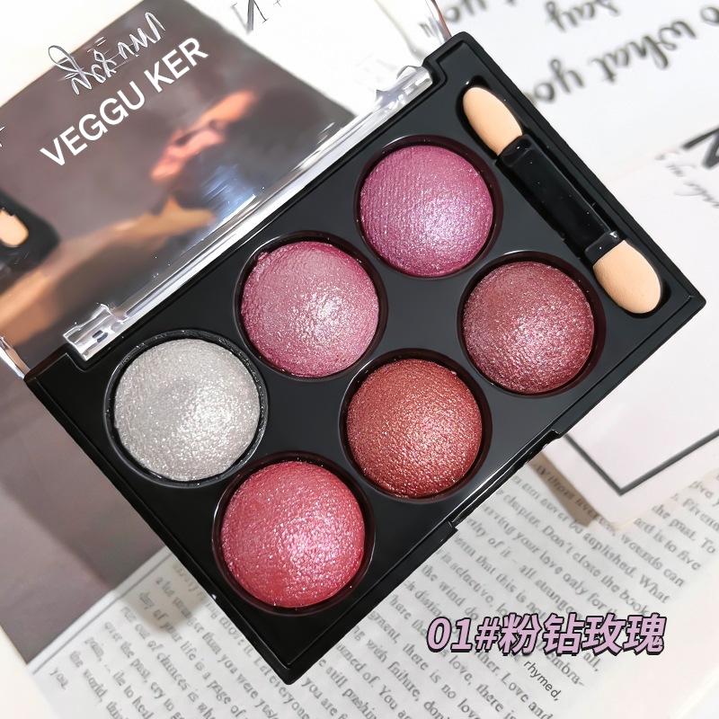 A six-color shimmery eyeshadow palette with pearlescent, fine shimmer, matte, highlighting, contouring, and blush – all in one palette! view 4