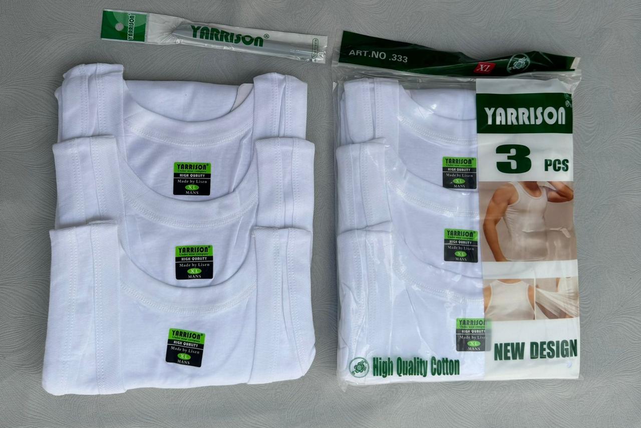 Yarrison Men's 100% Cotton Vests 3Pcs Pack – White