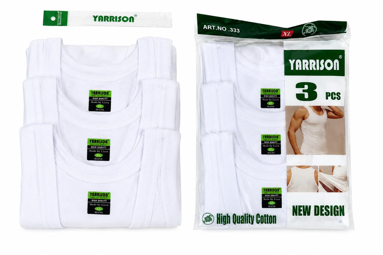 Yarrison Men's 100% Cotton Vests 3Pcs Pack – White