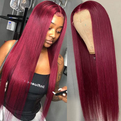 Glueless Burgundy Lace Front Human Hair Wigs 180% Red Colored 99j Straight 13x4 HD Tranparent Lace Frontal Wig Closure Wigs Red 10inch