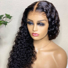 Deep Curly Lace Front Wig Human Hair Wigs For Women Deep Wave 4x4 Closure Wig Glueless Transparent Lace Frontal Wigs Black 16inch