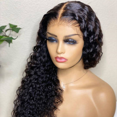 Deep Curly Lace Front Wig Human Hair Wigs For Women Deep Wave 4x4 Closure Wig Glueless Transparent Lace Frontal Wigs Black 16inch