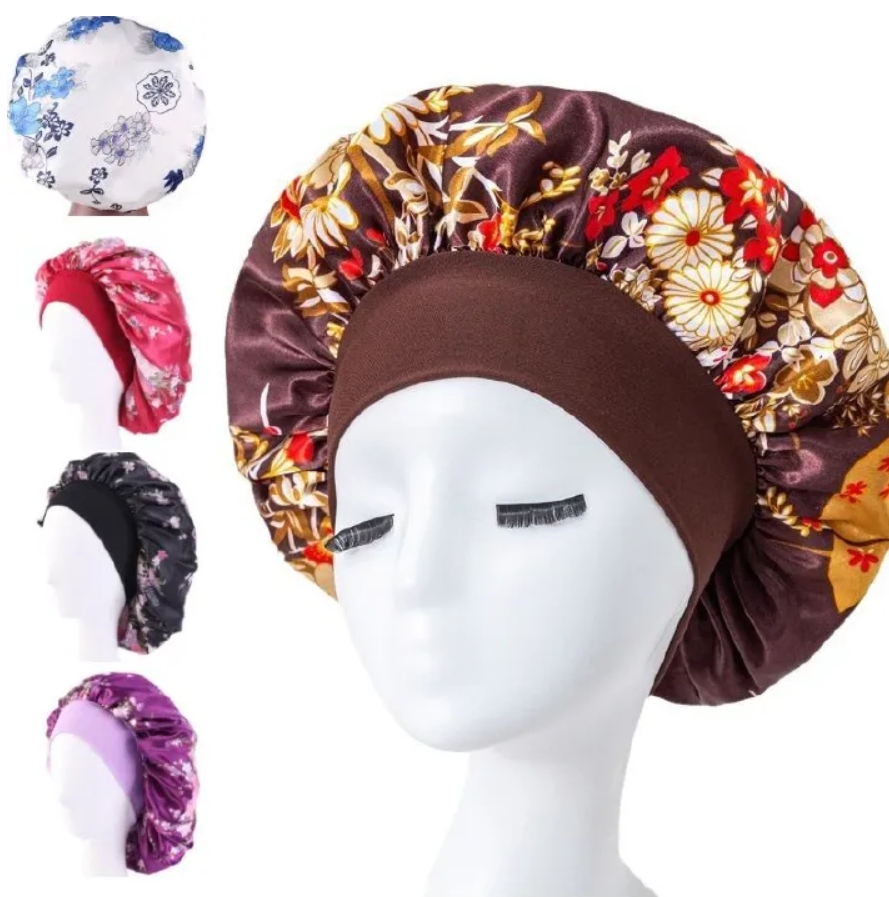 FBMSatin Headscarf Hat Sleeping Bonnet Women Curly Hair Wrap Silk Cap Fashion Head Scarf Headwear Night Sleep Hat Adjust Head Cover Hat For Curly Springy Hair Styling Accessories Soft Elastic Band Bro