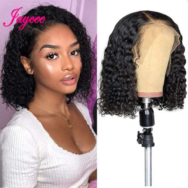 Cheap Brazilian Curly Bob Wig Human Hair Lace Wigs Short Curly Wig 13x4 Lace Glueless For Women Unice Cheveux Humain Perruque Black 8inch