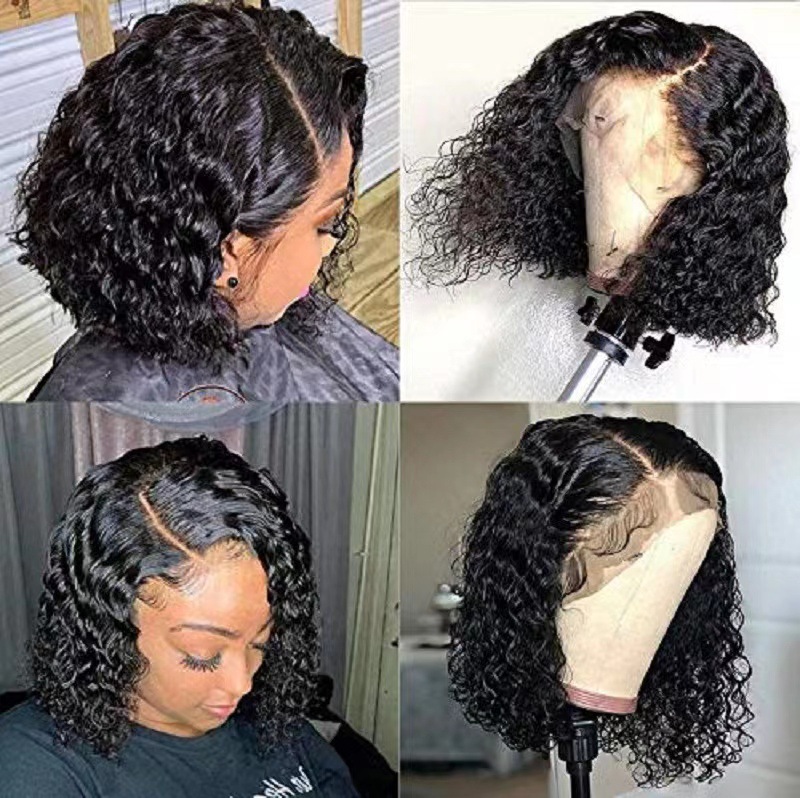 Cheap Brazilian Curly Bob Wig Human Hair Lace Wigs Short Curly Wig 13x4 Lace Glueless For Women Unice Cheveux Humain Perruque Black