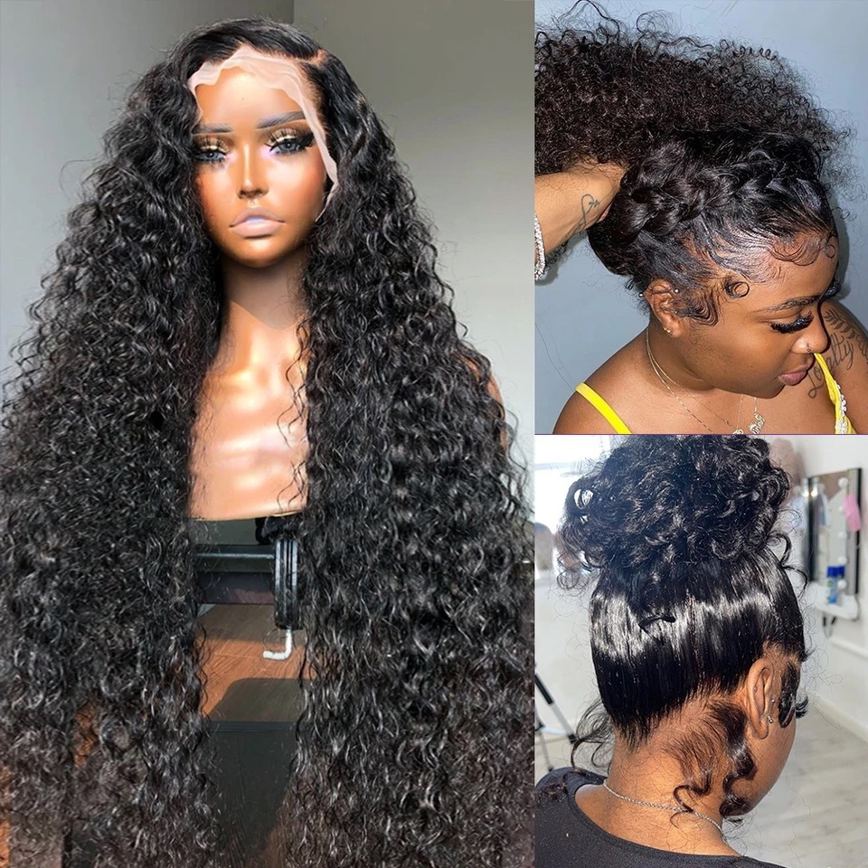 13x4 Lace Front Small Curly Wig Mixed Human Hair Full Head Wig Black 16/26 Inch Natural Curly Lace Wig for Women Daily Party Wear Affordable Hair Wig