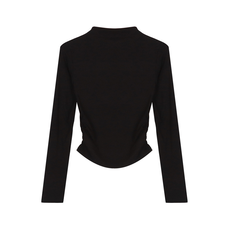 Interior gray long sleeved T-shirt for women's spring 2025 new slim fit pleated spicy girl half high neck base shirt top trend Style_1 M