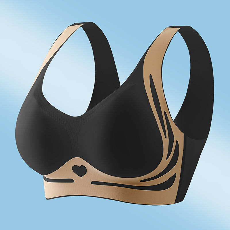 Cross border exclusive anti gravity pull up bra vest style seamless gathering without steel ring underwear collection accessory breast light luxury feeling black L (110-130 pounds)