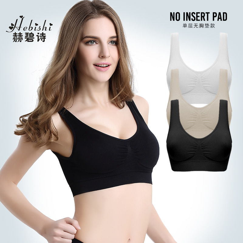 Cross border wholesale Genie Bra plus size seamless comfortable women's bra single-layer yoga sports bra vest black M