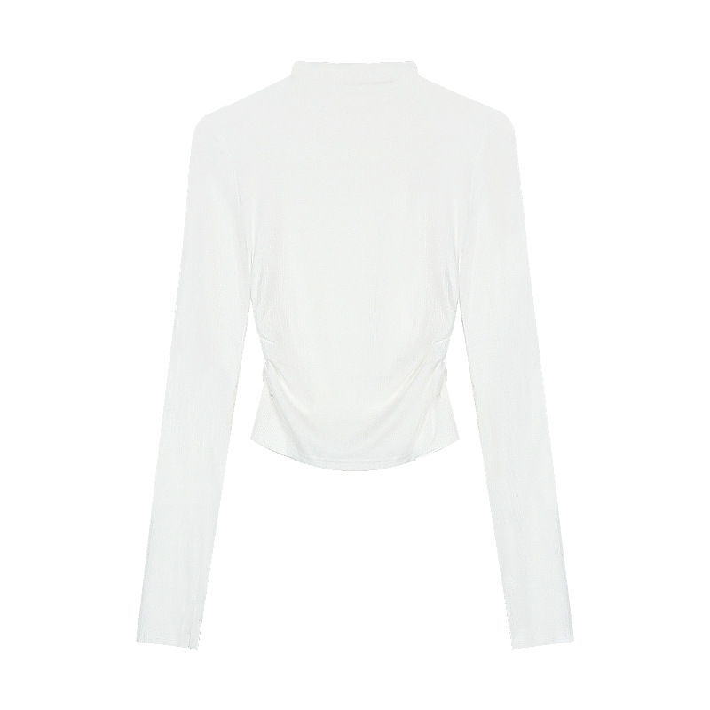 Interior gray long sleeved T-shirt for women's spring 2025 new slim fit pleated spicy girl half high neck base shirt top trend Style_1 M