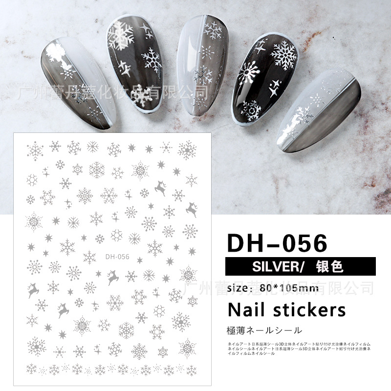 10*PC New Cross border Nail Stickers for Foreign Trade Christmas Snowflake Deer 3D with Back Adhesive Black and White Gold and Silver New Year Nail Stickers Style_1 AS PICTURE