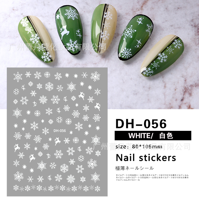 10*PC New Cross border Nail Stickers for Foreign Trade Christmas Snowflake Deer 3D with Back Adhesive Black and White Gold and Silver New Year Nail Stickers Style_1 AS PICTURE