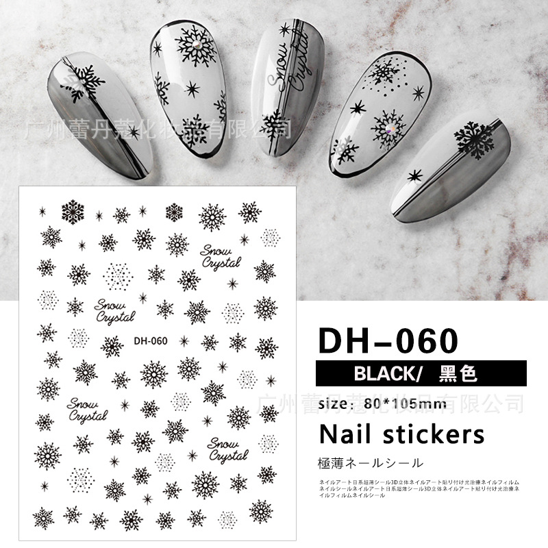 10*PC New Cross border Nail Stickers for Foreign Trade Christmas Snowflake Deer 3D with Back Adhesive Black and White Gold and Silver New Year Nail Stickers Style_1 AS PICTURE