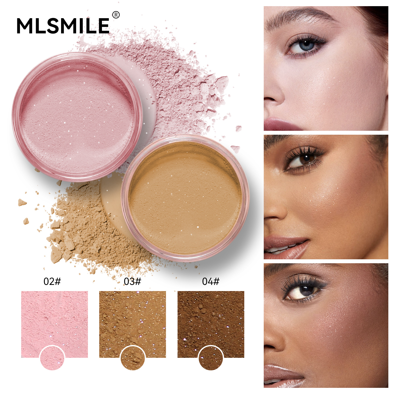 European and American popular light fog set makeup diamond powder powder pearl powder durable matte oil control waterproof powder 1# 6g