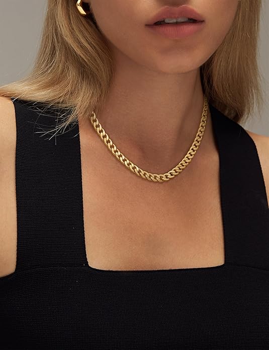 Gold Necklace for Women 14K Dainty Chunky Gold/Sliver Chain Necklace Cuban Link Paperclip Chain Choker Toggle Clasp Layered Pearl Pendent Necklace for Women Trendy Fashion Jewelry gold as picture