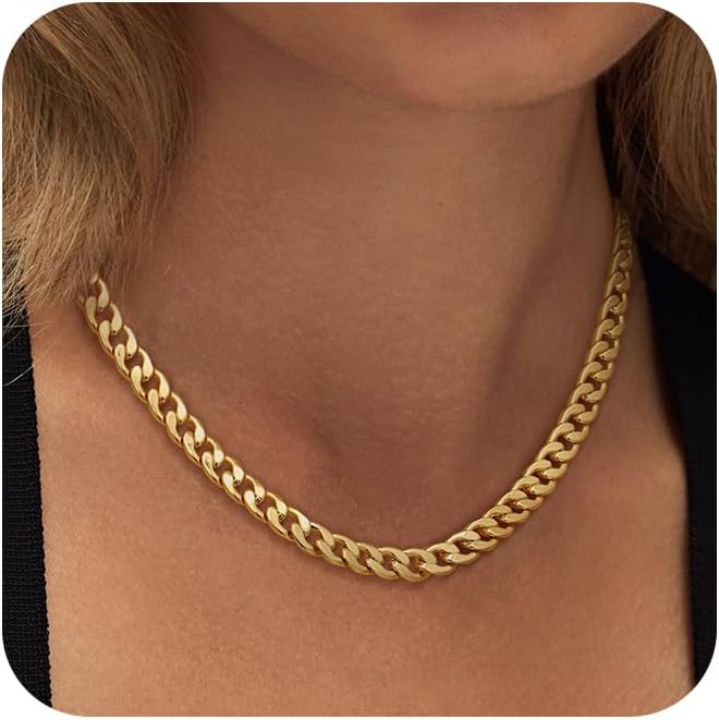 Gold Necklace for Women 14K Dainty Chunky Gold/Sliver Chain Necklace Cuban Link Paperclip Chain Choker Toggle Clasp Layered Pearl Pendent Necklace for Women Trendy Fashion Jewelry gold as picture