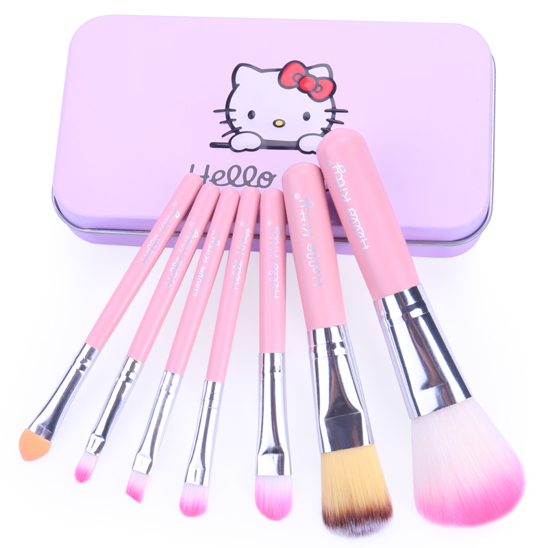Hello Kitty cartoon 7 piece iron box make-up tool Pink One set