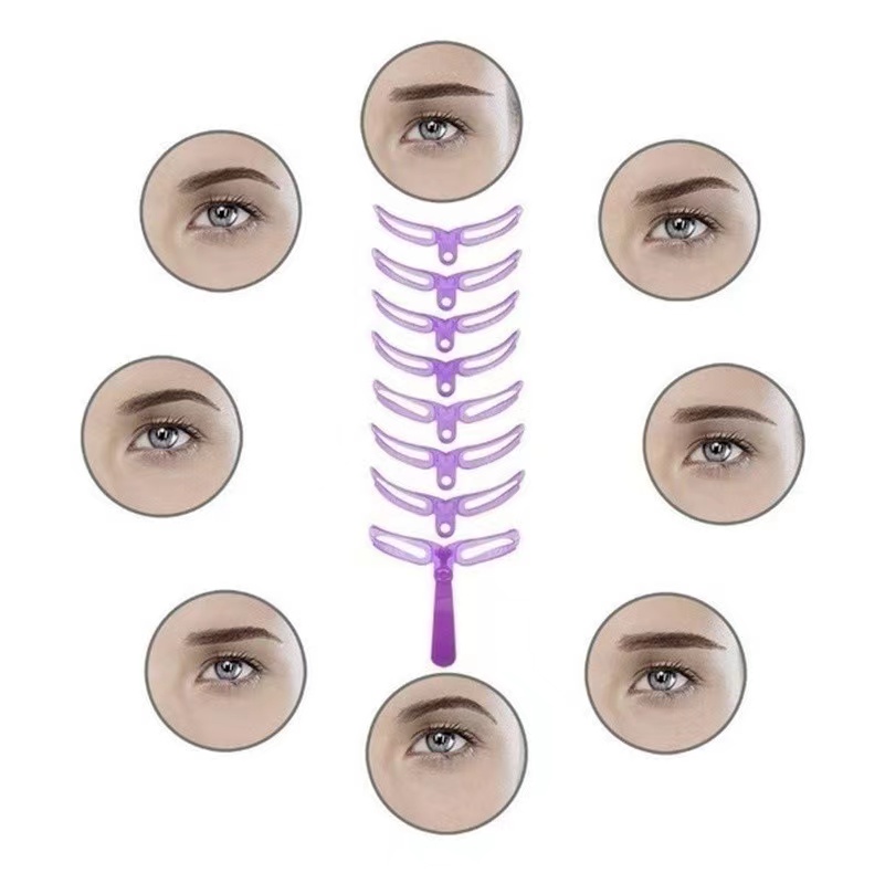 8 In 1 Reusable Eyebrow Stencil Beauty Makeup Brow Stamp Template Eyebrows Shape Set Eye Brow Makeup Tools Purple 8pcs/set view 4