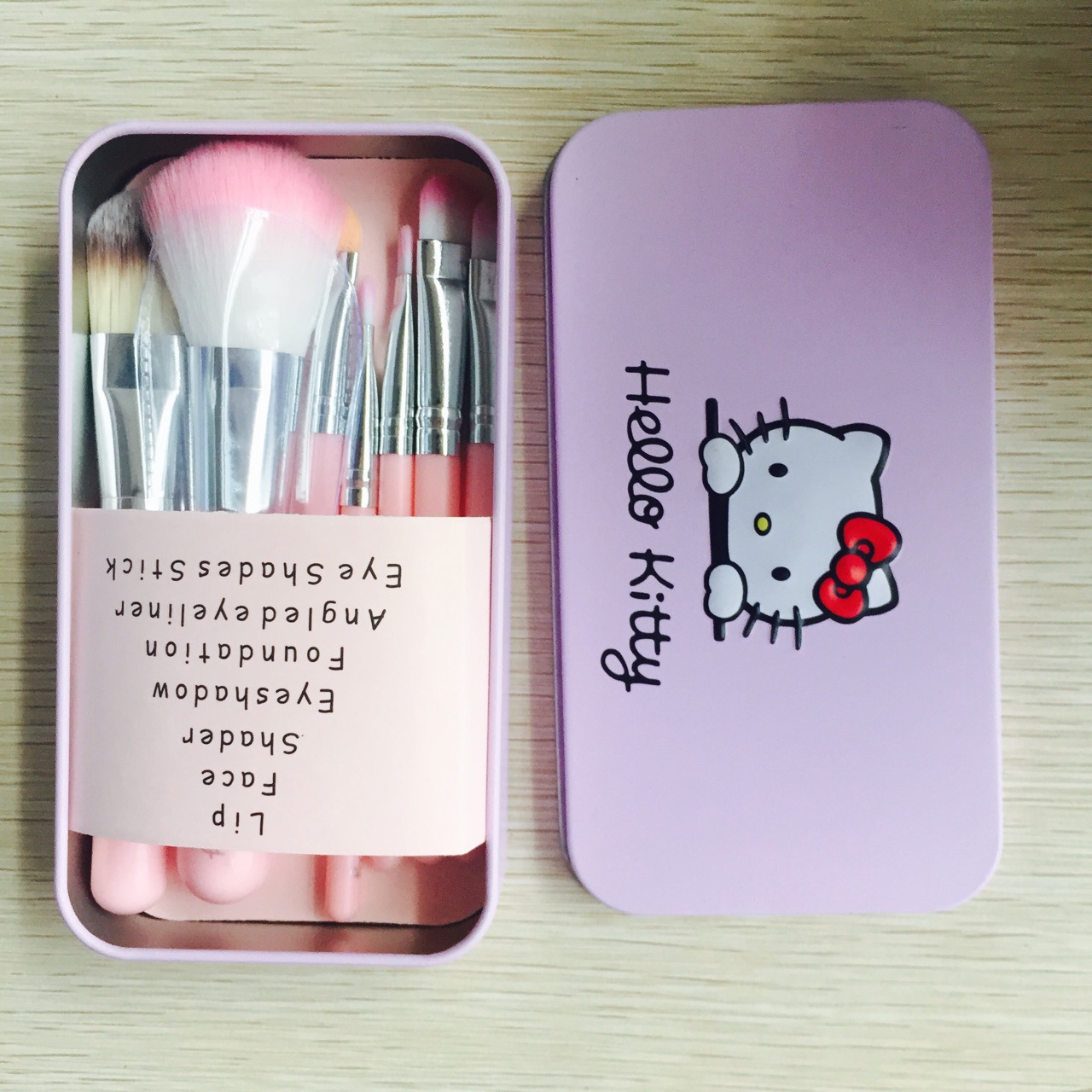 Hello Kitty cartoon 7 piece iron box make-up tool Pink One set view 2