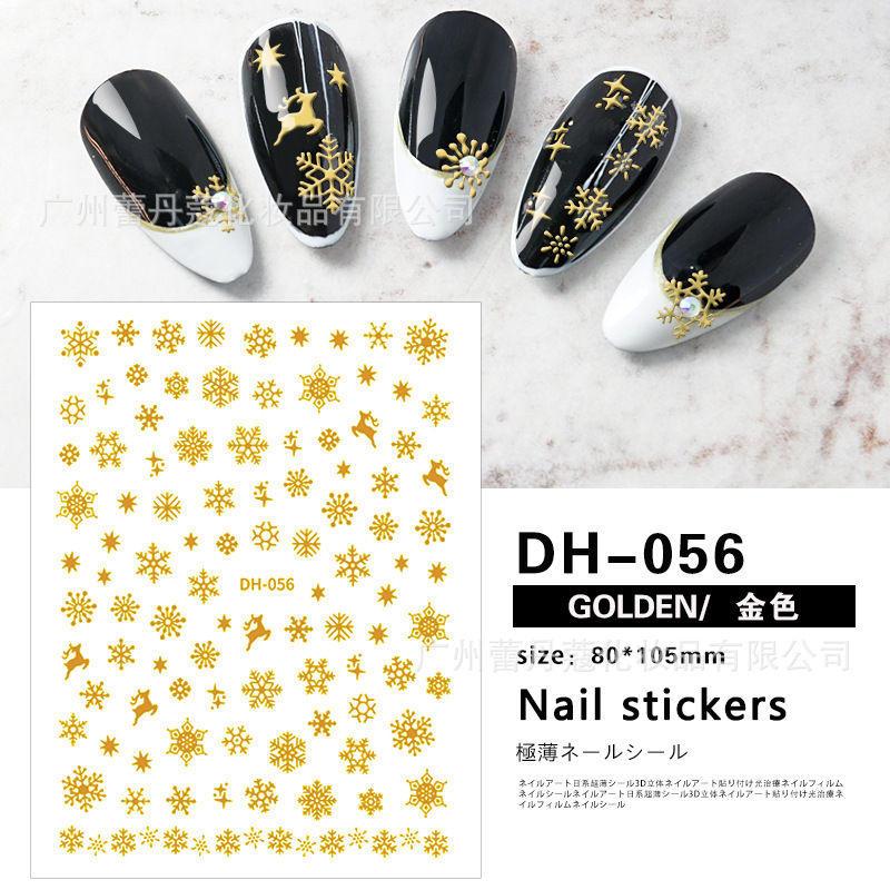 10*PC New Cross border Nail Stickers for Foreign Trade Christmas Snowflake Deer 3D with Back Adhesive Black and White Gold and Silver New Year Nail Stickers Style_1 AS PICTURE