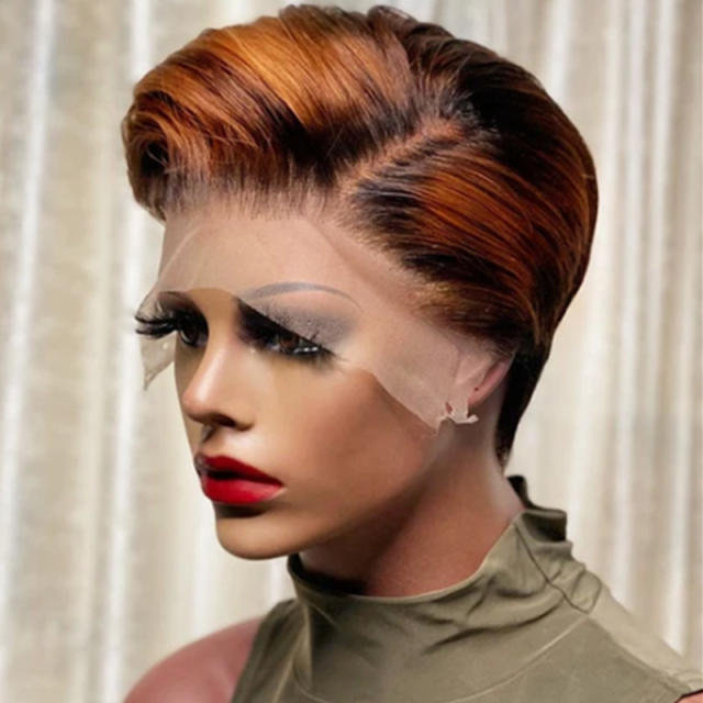 Women's short wigs, women's fashion dyed short straight hair, button mesh chemical fiber hair hood