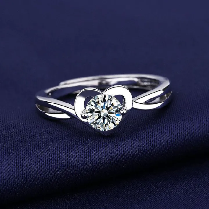 Classic Diamond Ring Jewelry Ladies Classical Wedding Engagement Ring Gift Silver adjustable Platinum Adjustable