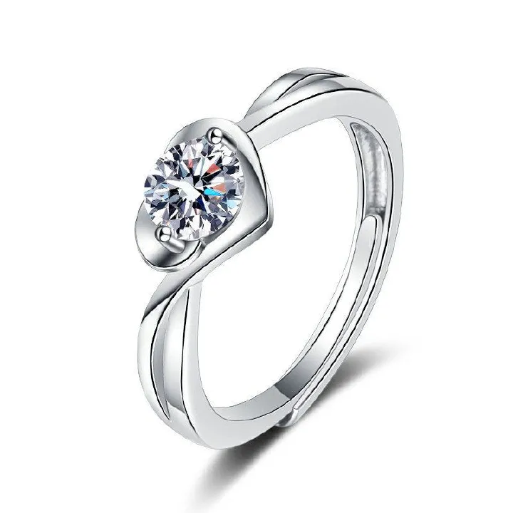 Classic Diamond Ring Jewelry Ladies Classical Wedding Engagement Ring Gift Silver adjustable Platinum Adjustable