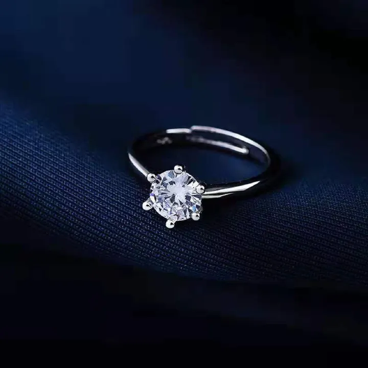Classic Diamond Ring Jewelry Ladies Classical Wedding Engagement Ring Gift Silver adjustable Platinum Adjustable