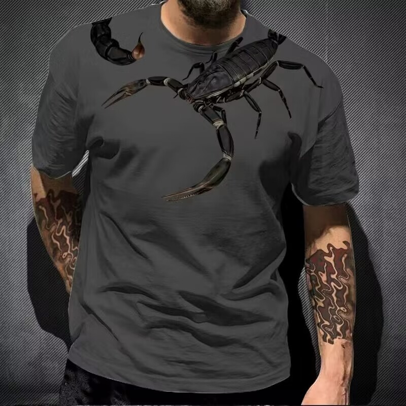 2025 AliExpress hot selling animal scorpion 3D digital printed T-shirt summer street casual round neck short sleeved top Style