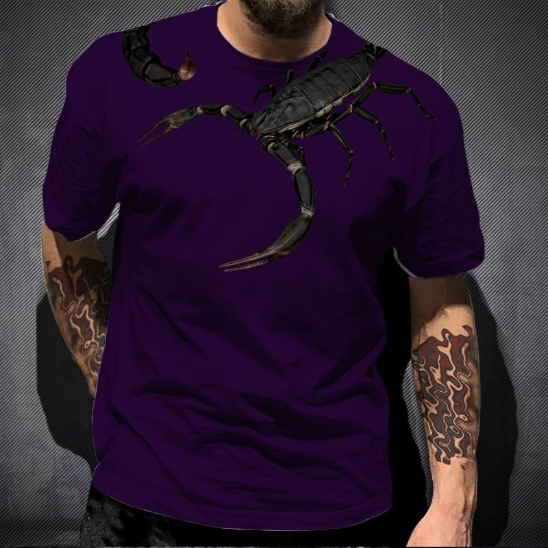 2025 AliExpress hot selling animal scorpion 3D digital printed T-shirt summer street casual round neck short sleeved top Style