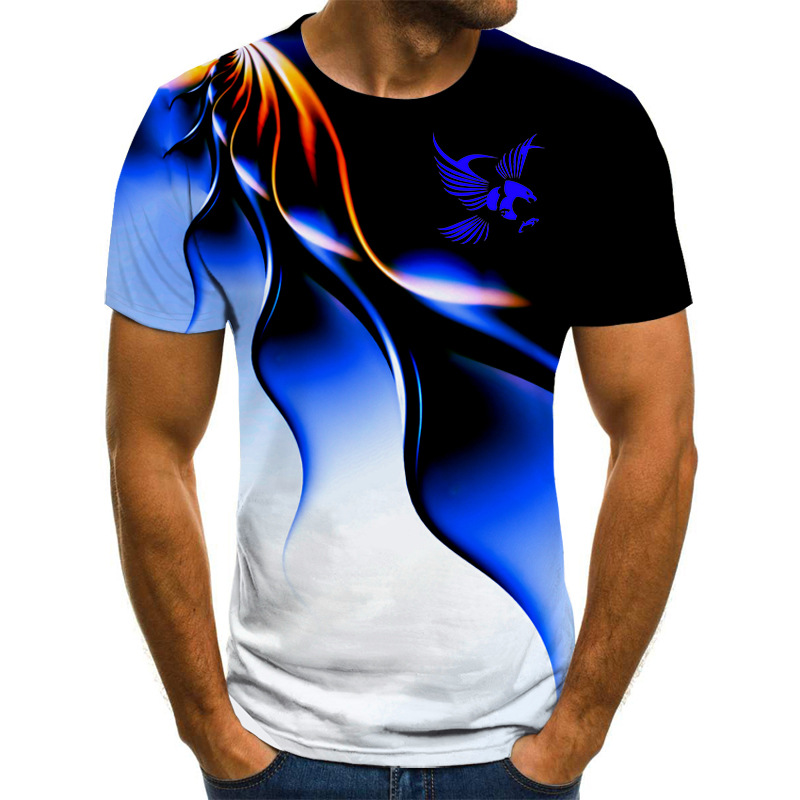 2022 Fashion Men's Shirt Summer Men's T-shirt 3D Eagle Print Breathable Street Style Gradient Color TH2089 3XL