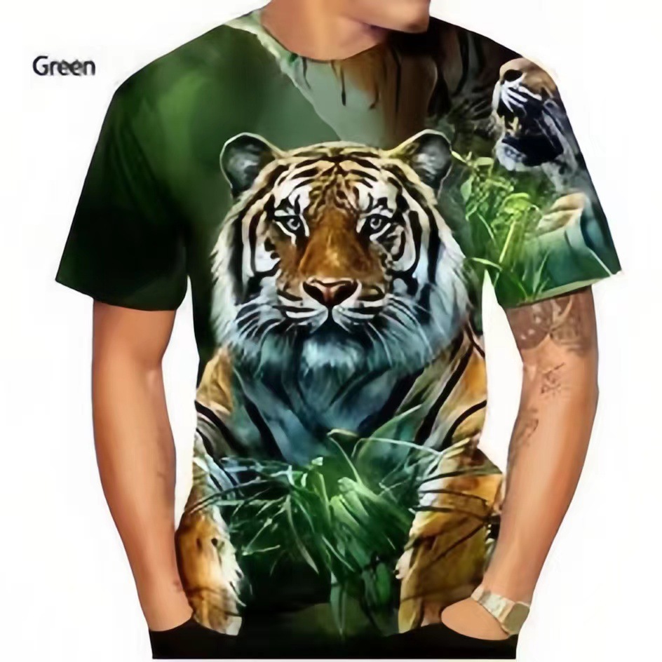 Manufacturer's Men's T-shirt Cross border 3D T-shirt Heat Sublimation Men's Short Sleeve Animal Tiger Printed European and American 3D T-shirt Y06078 S