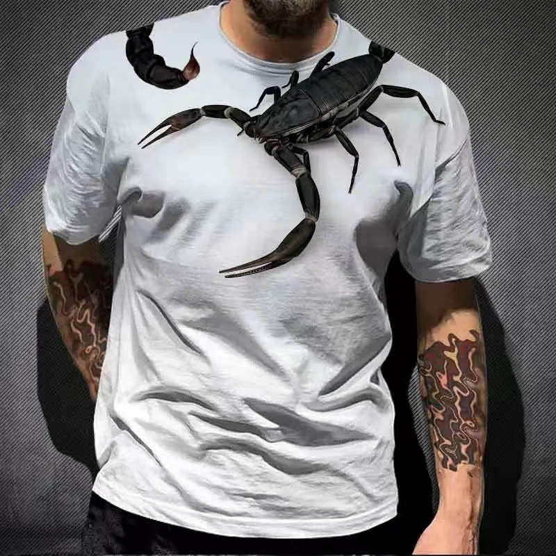 2025 AliExpress hot selling animal scorpion 3D digital printed T-shirt summer street casual round neck short sleeved top Style