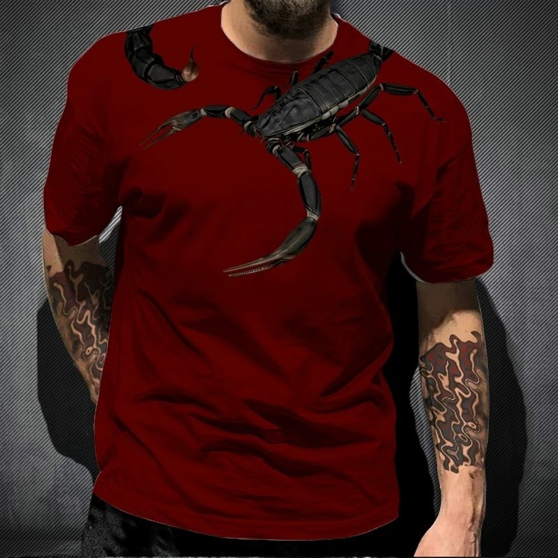 2025 AliExpress hot selling animal scorpion 3D digital printed T-shirt summer street casual round neck short sleeved top Style