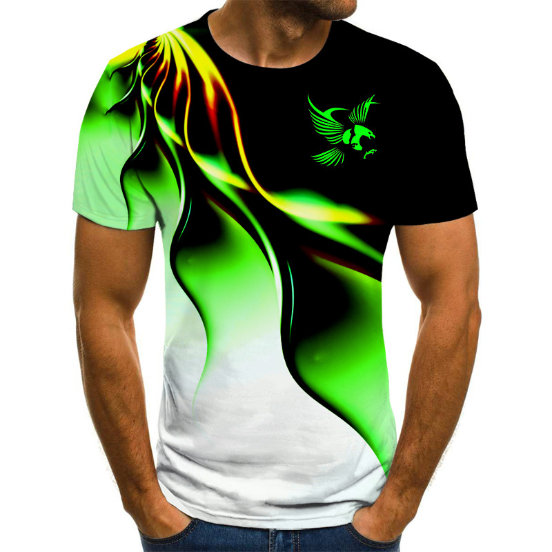 2022 Fashion Men's Shirt Summer Men's T-shirt 3D Eagle Print Breathable Street Style Gradient Color TH2089 3XL