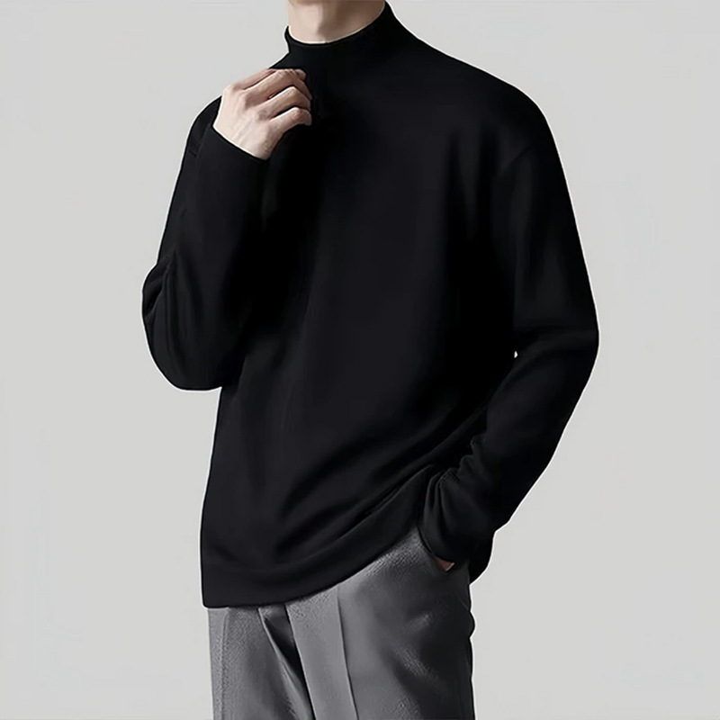 New autumn and winter men's double-sided German velvet versatile warm inner layer bottom shirt, half high neck solid color long sleeved T-shirt, autumn clothes Style_1 M