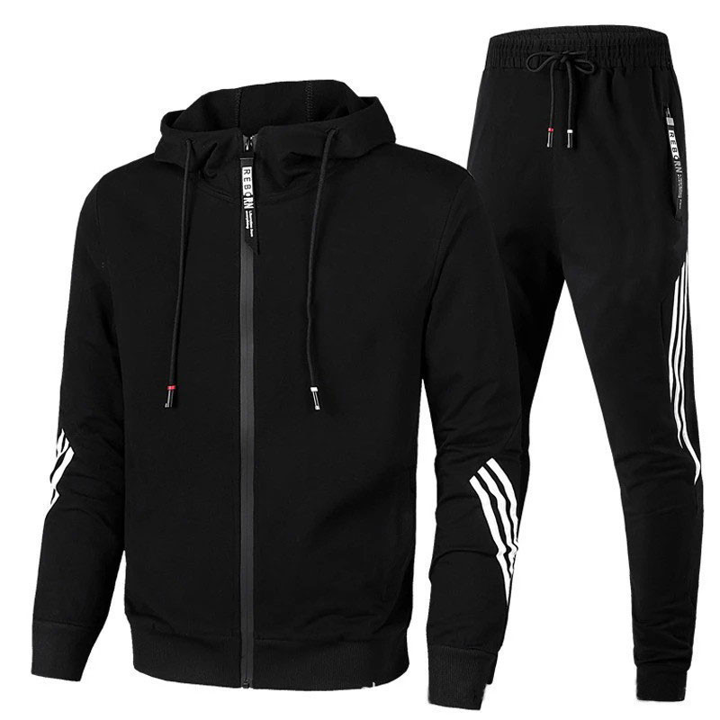 Cross-border spring and autumn new men's casual suit, hooded sweatshirt, sportswear, two-piece men's slim casual suit White S