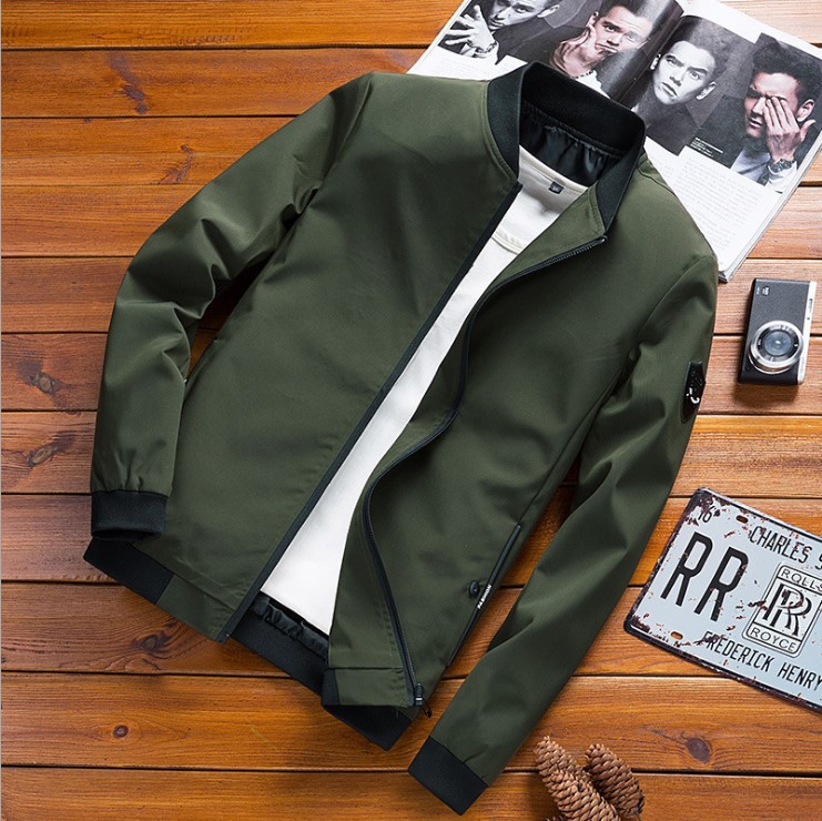 Cross border Spring and Autumn Explosive Men's Jacket Korean Edition Casual Slimming Solid Color Large Size Jacket Men's Stand up Collar Jacket in Current Batch black M