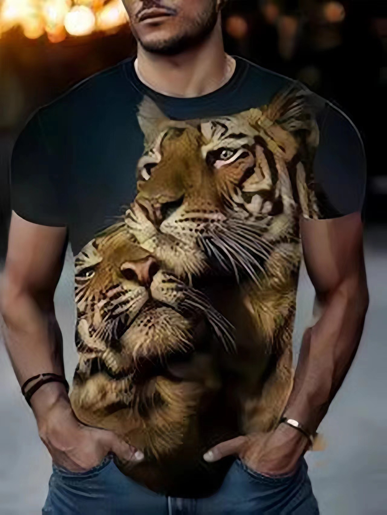 Manufacturer's Men's T-shirt Cross border 3D T-shirt Heat Sublimation Men's Short Sleeve Animal Tiger Printed European and American 3D T-shirt Y06078 S