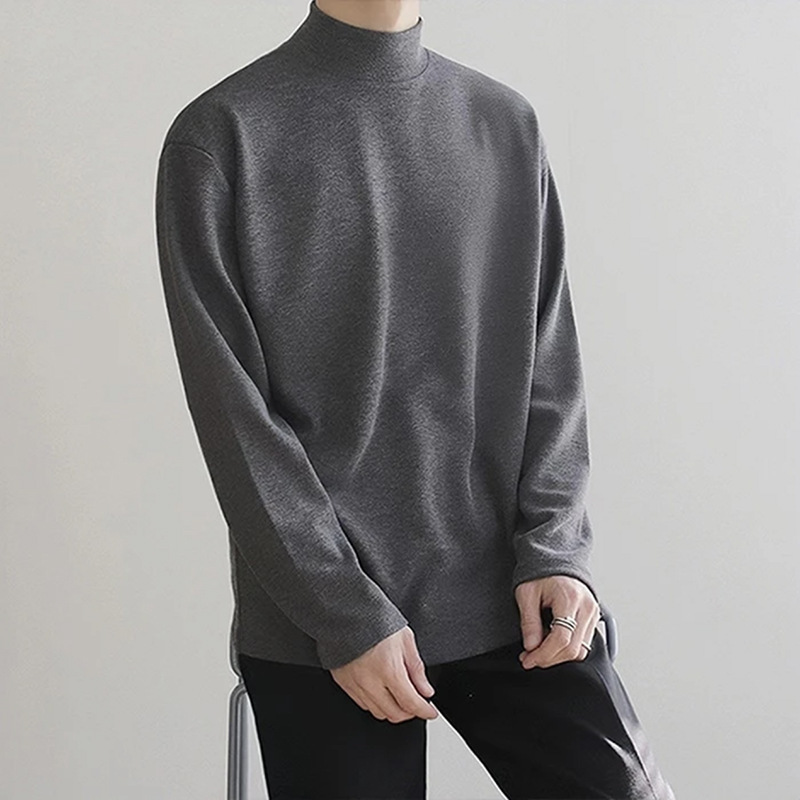 New autumn and winter men's double-sided German velvet versatile warm inner layer bottom shirt, half high neck solid color long sleeved T-shirt, autumn clothes Style_1 M