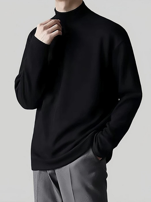 New autumn and winter men's double-sided German velvet versatile warm inner layer bottom shirt, half high neck solid color long sleeved T-shirt, autumn clothes Style_1 M