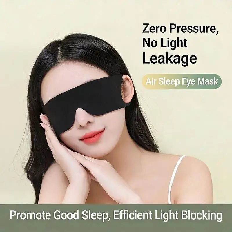 Zero Pressure Sleep Masks Sleeping Mask Eye Cover Lightweight Breathable Blackout Eye Mask with Ear Hook Elastic Strap Soft Comfortable Adjustable for Men Women All Sleep Positions Black Blindfold