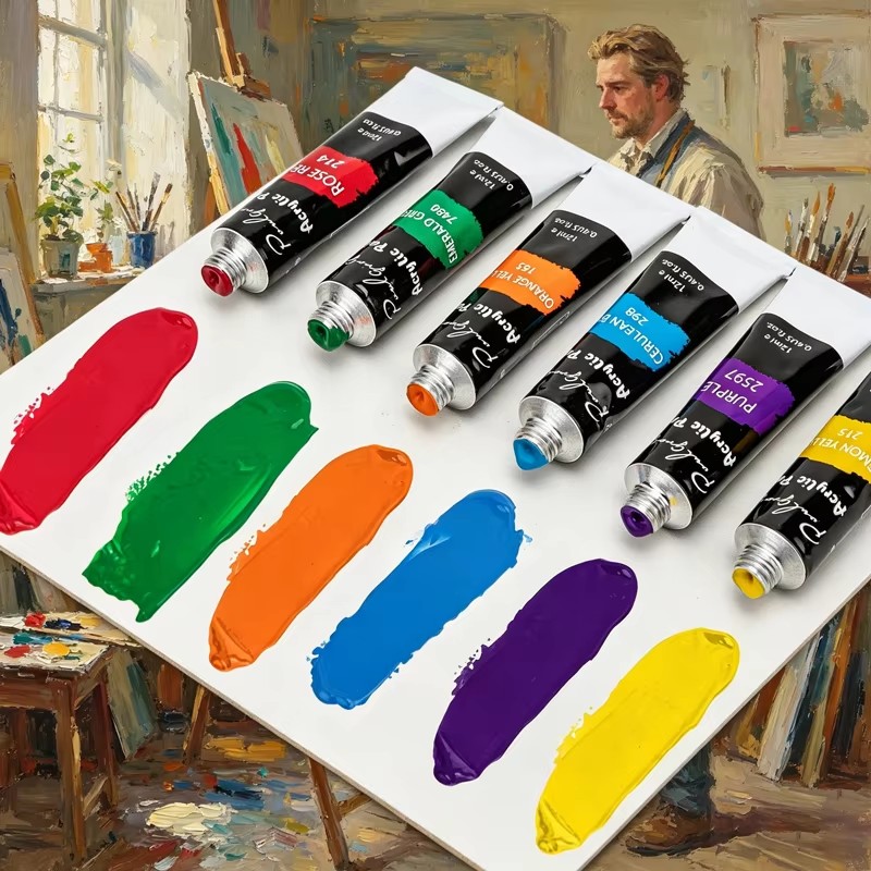 24 Colors Acrylic Paint Set 12ml Non Toxic Vibrant Paint Tubes with 10 Artist Brushes and Mixing Palette Easy Mixing Professional DIY Craft Drawing Supplies for Artists and Beginners