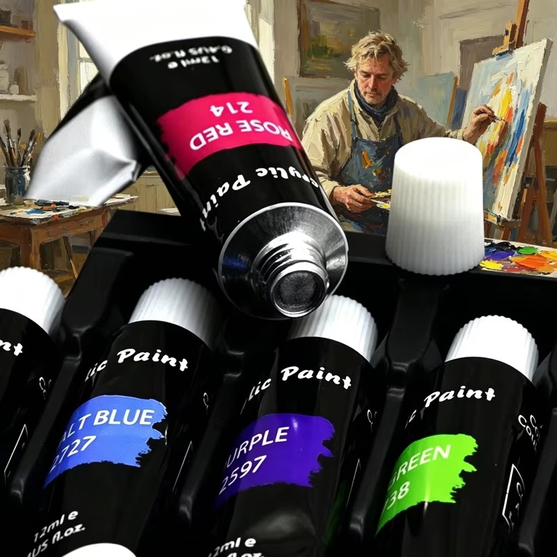 24 Colors Acrylic Paint Set 12ml Non Toxic Vibrant Paint Tubes with 10 Artist Brushes and Mixing Palette Easy Mixing Professional DIY Craft Drawing Supplies for Artists and Beginners
