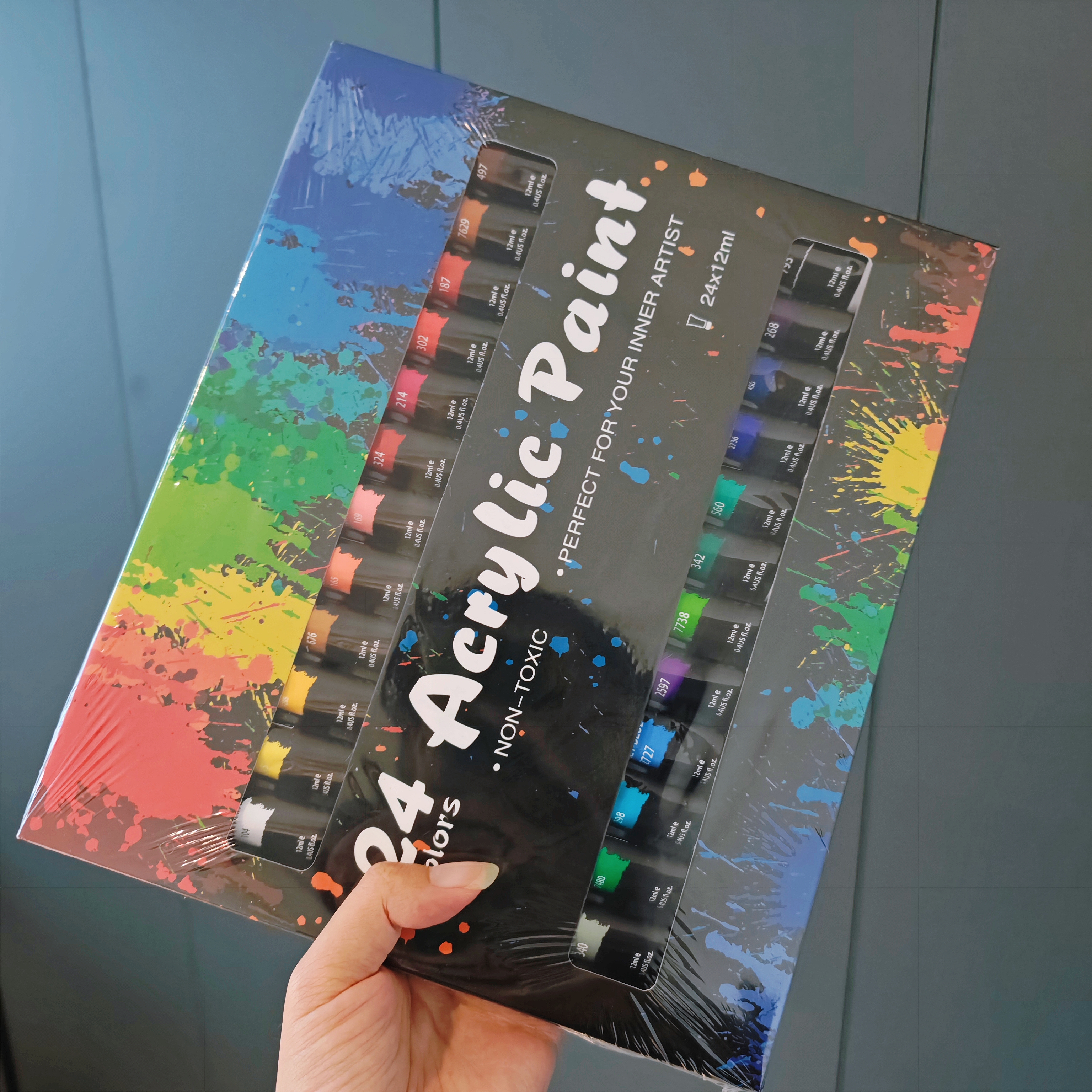 24 Colors Acrylic Paint Set 12ml Non Toxic Vibrant Paint Tubes with 10 Artist Brushes and Mixing Palette Easy Mixing Professional DIY Craft Drawing Supplies for Artists and Beginners