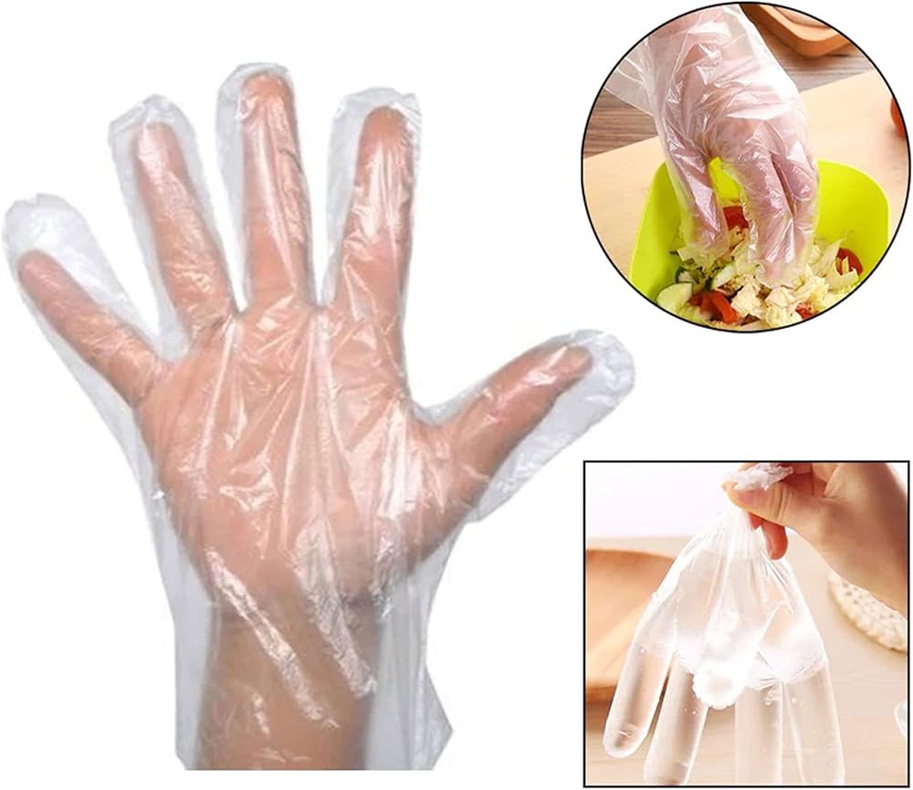 100pcs Transparent Disposable Kitchen Gloves For BBQ Eco-friendly Food Gloves One-off Gloves convenient for handling all food types,good for home,party or events use,also good for  wearing and eating.