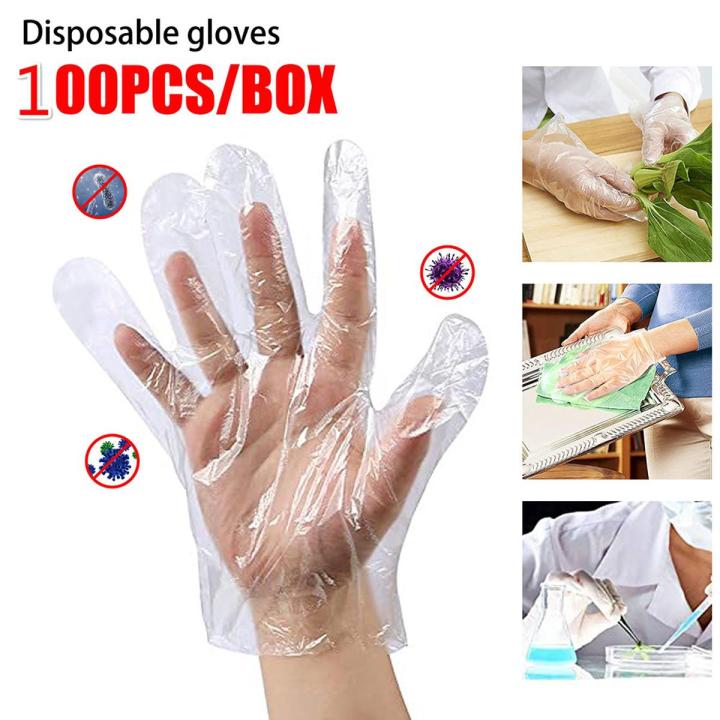 100pcs Transparent Disposable Kitchen Gloves For BBQ Eco-friendly Food Gloves One-off Gloves convenient for handling all food types,good for home,party or events use,also good for  wearing and eating.